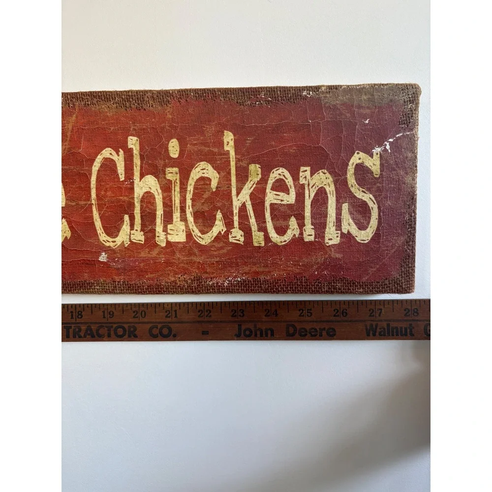 To Bed With The Chickens Rustic Burlap Wood Sign Farmhouse Wall Decor Red 27.5in